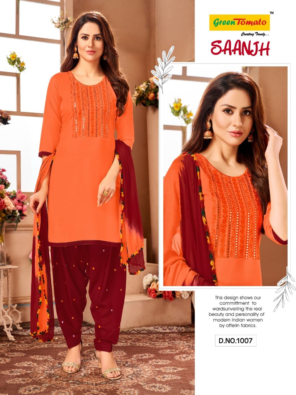 Green Tomato Saanjh Wholesale Patiyala Rayon Ready Made Suit Collection